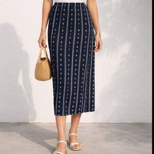 Black & White Geometric Midi Skirt Size S | Cotton Blend | High Waist Pencil Ski